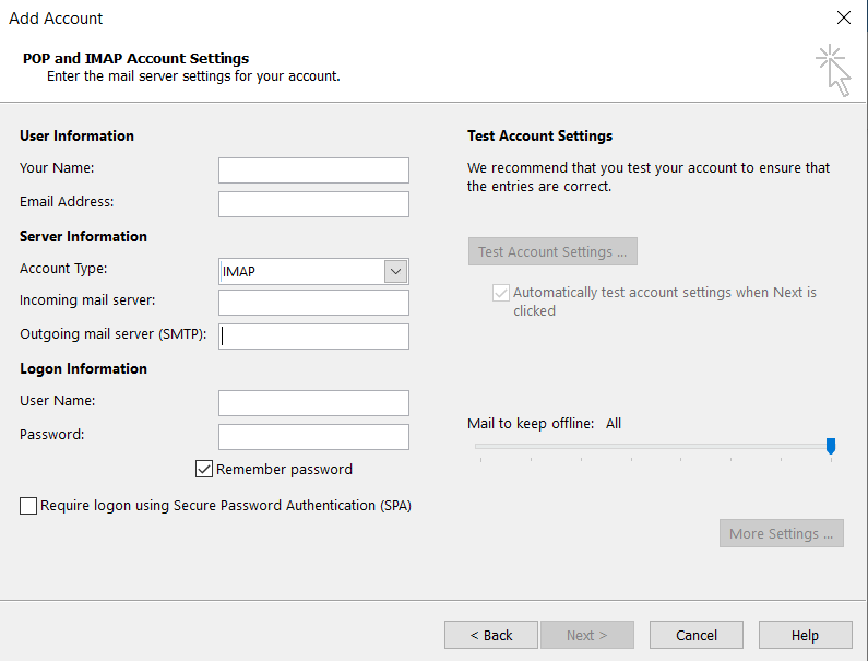 configure outlook email settings for smtp