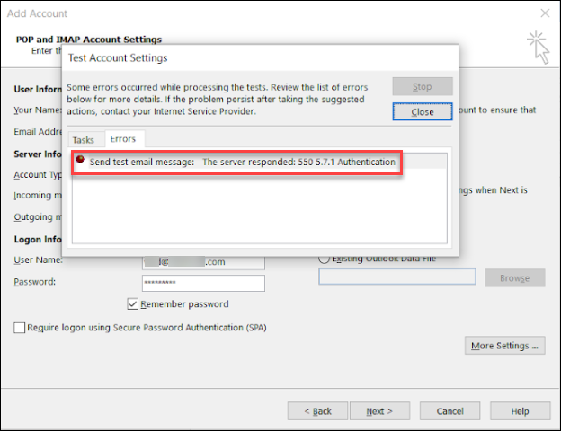 Error Send Test Email Message The Server Responded 550 5 7 1 